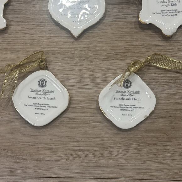 Vintage Christmas Ornament Thomas Kinkade Porcelain Gold Trim Lot Winter Scenes - Picture 9 of 10